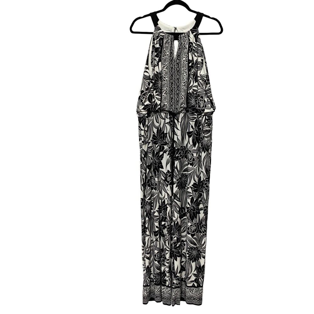 Chico’s Size 3 Marissa Jumpsuit Sleeveless Black White Graphic Floral Size XL 16 - Picture 2 of 16